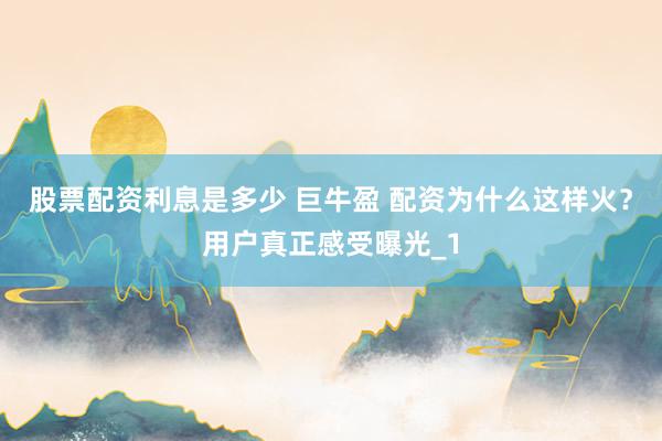 股票配资利息是多少 巨牛盈 配资为什么这样火？用户真正感受曝光_1