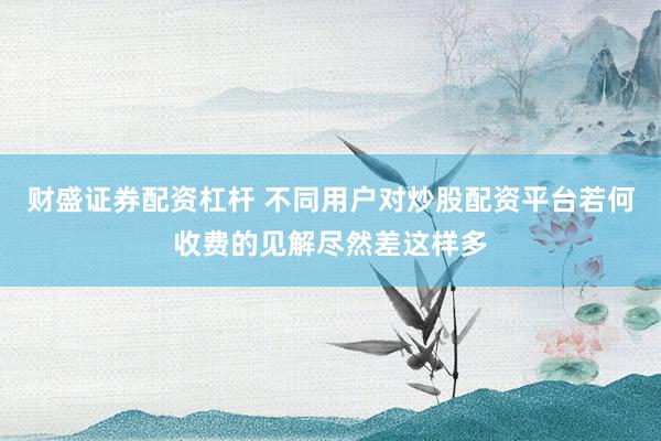 财盛证券配资杠杆 不同用户对炒股配资平台若何收费的见解尽然差这样多